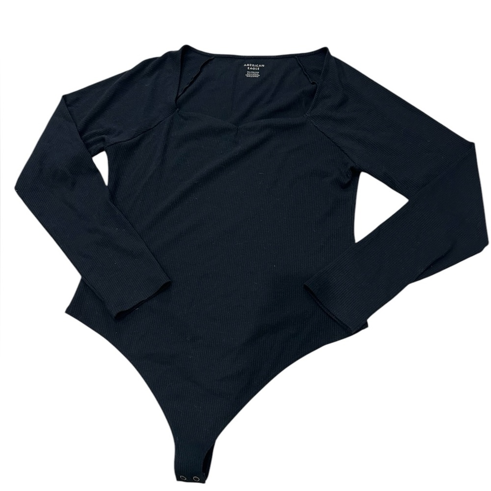 American Eagle Black Long Sleeve Square Neck Bodysuit Size XXL